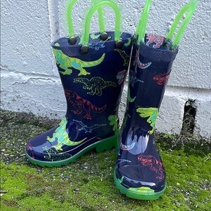 Western Chief Dino Print Kids Rain Boots - Navy and Lime